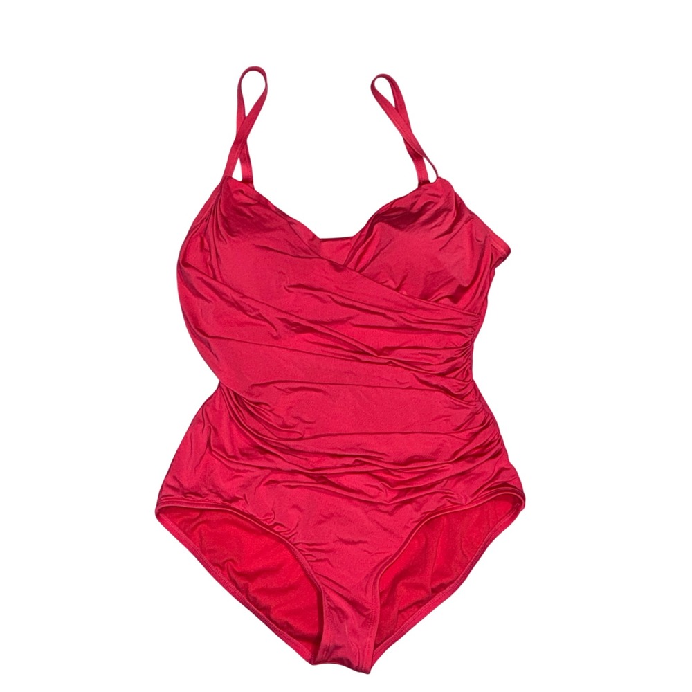 Jantzen One Piece Swimsuit Women 14 Red Coral  Ruched‎ Tummy Control JZSS9672